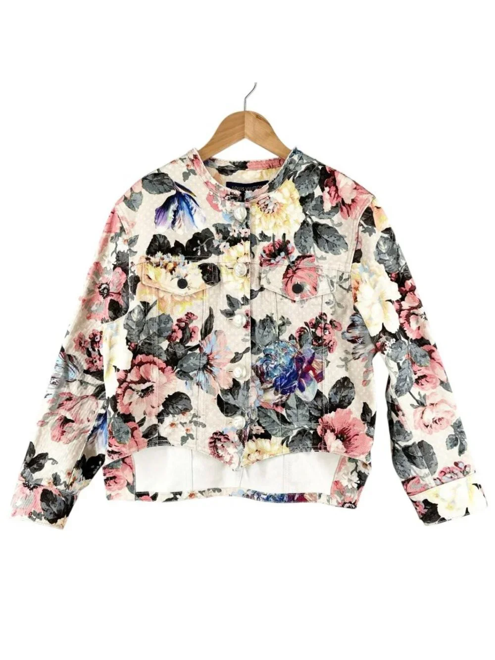 Louis Vuitton Flower Monogram Print Collarless Jacket AW Denim Cotton